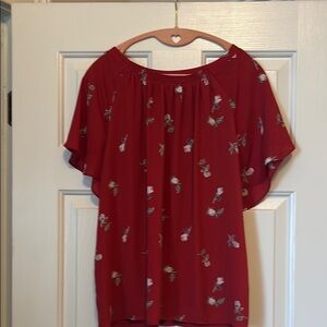 LOFT Red Relaxed Blouse with Short Sleeves